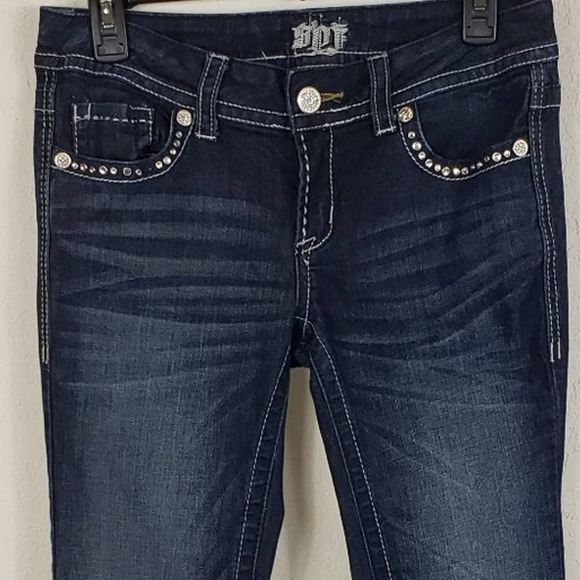 SDF Denim - SDF Dark Wash Rhinestone Wing Pocket Jean